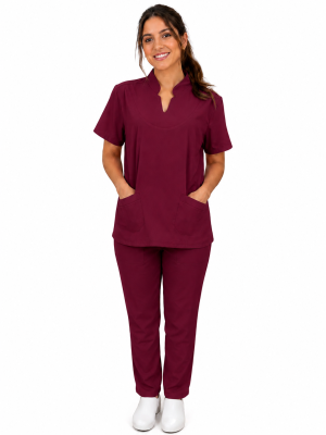 Conjunto Hospitalar Feminino Manga Tulipa com Elástico nas Costas Marsala - 2