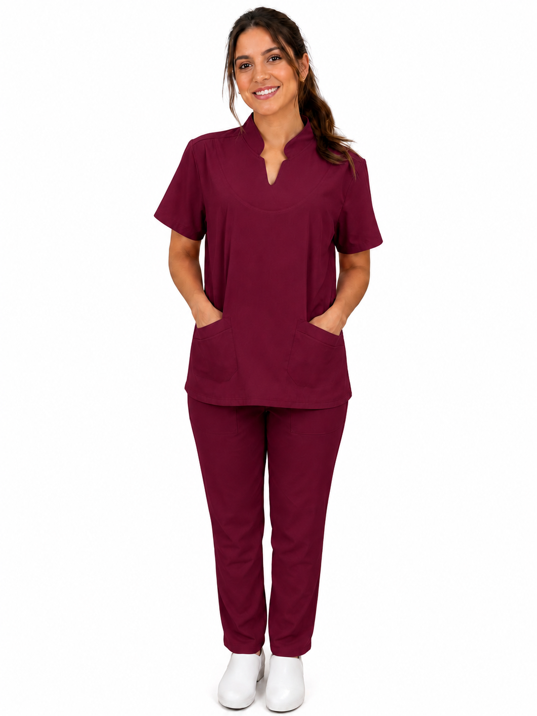 Conjunto Hospitalar Feminino Manga Tulipa com Elástico nas Costas Marsala - 2